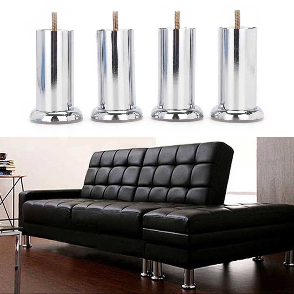 4X Metal Chrome M8 Legs Furniture Feet Sofa Beds Chairs Stools 120Mm